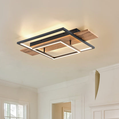 Integrated LED Rectangle Wood Semi Flush Mount Ceiling Light for Hallway Foyer