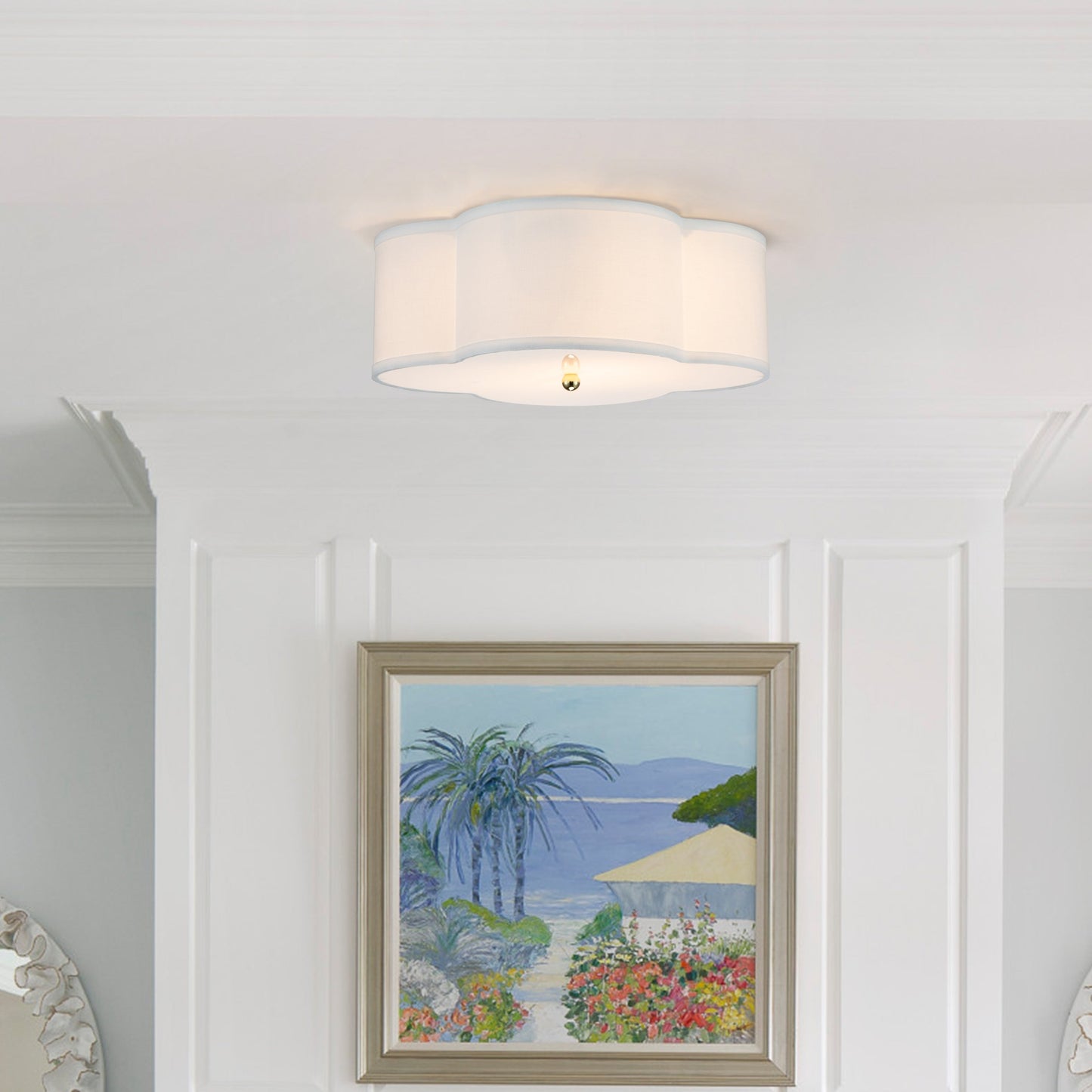 2-Light White Linen Flush Mount with Acrylic diffuser