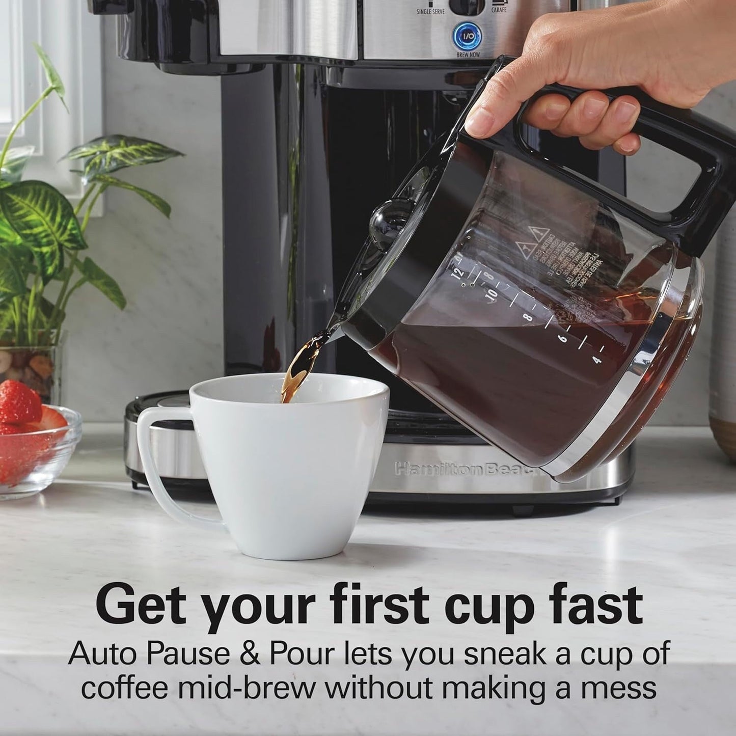 2-Way 12-Cup Coffee Maker & Single Serve, Glass Carafe, Auto Pause & Pour, Black