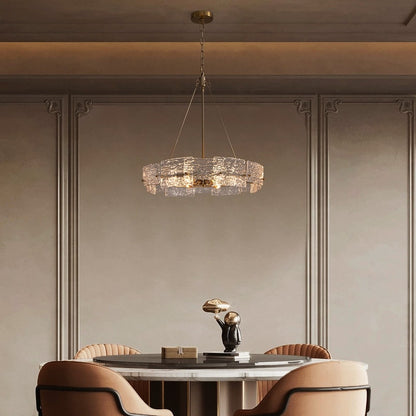 23.6 in. Modern Gold Crystal Chandelier 6-Light Glam Drum Pendant Light for Kitchen Island Dining Room