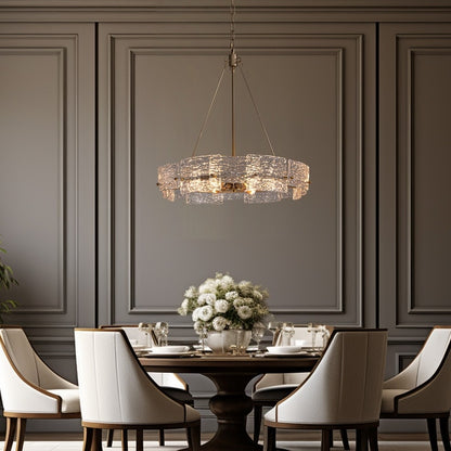 23.6 in. Modern Gold Crystal Chandelier 6-Light Glam Drum Pendant Light for Kitchen Island Dining Room