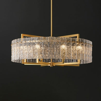 26 in. Gold Modern Drum Crystal Chandelier 6-Light Glam Dimmable Pendant Light Kitchen Island with Frosted Glass for Dining Room