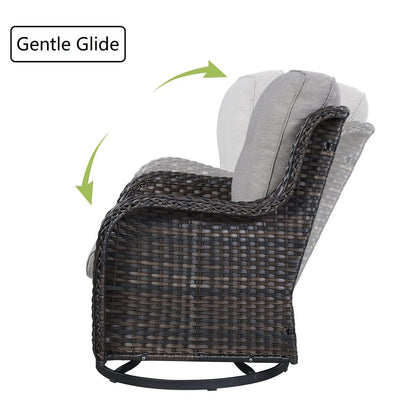 Gymojoy 3 Piece Outdoor Wicker Swivel Rocker with Cushion & Table