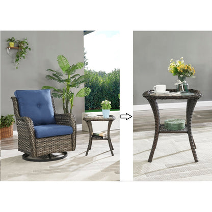 Gymojoy 3 Piece Outdoor Wicker Swivel Rocker with Cushion & Table
