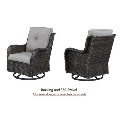 Gymojoy 3 Piece Outdoor Wicker Swivel Rocker with Cushion & Table