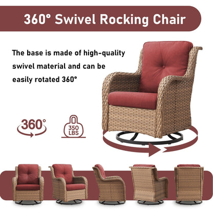 Gymojoy 3 Piece Outdoor Wicker Swivel Rocker with Cushion & Table