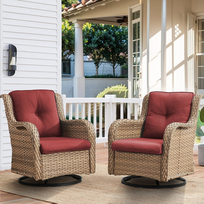Gymojoy 3 Piece Outdoor Wicker Swivel Rocker with Cushion & Table