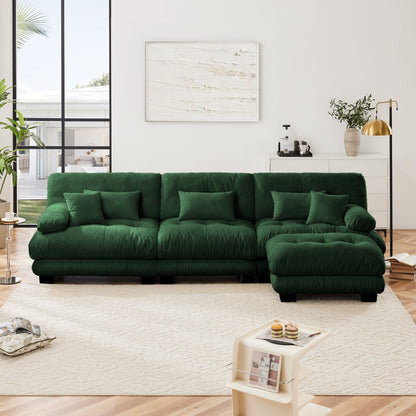 3-Seat Modular Sectional Sofa Deep Seat Couch L Shaped Cloud Couch with Convertible Ottoman for Living Room