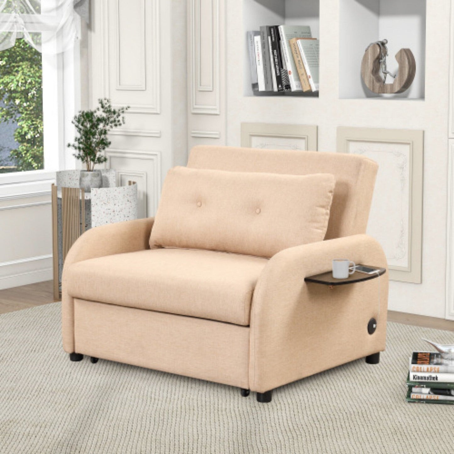 3-in-1 Pull-Out Sofa Sleeper with Collapsible Wing Table & USB Ports by Harper&Bright Designs