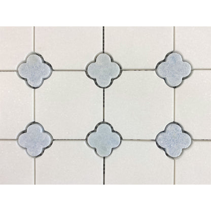 Thassos White with Blue Celeste Flower Pattern Marble Mosaic Tiles - Case (10 Sheets)