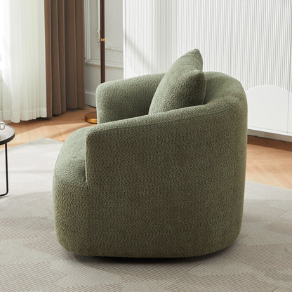 360¡ã Swivel Chair, 38.2 Boucle Accent Chair with Throw Pillow, Upholstered Barrel Sofa Chair with Curved Armrests