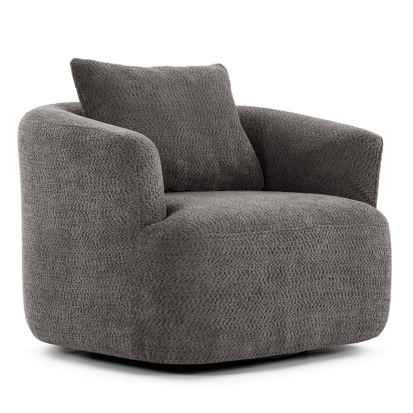 360¡ã Swivel Chair, 38.2 Boucle Accent Chair with Throw Pillow, Upholstered Barrel Sofa Chair with Curved Armrests