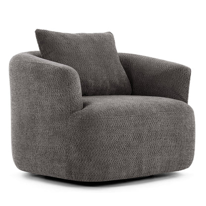 360¡ã Swivel Chair, 38.2 Boucle Accent Chair with Throw Pillow, Upholstered Barrel Sofa Chair with Curved Armrests