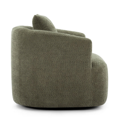 360¡ã Swivel Chair, 38.2 Boucle Accent Chair with Throw Pillow, Upholstered Barrel Sofa Chair with Curved Armrests
