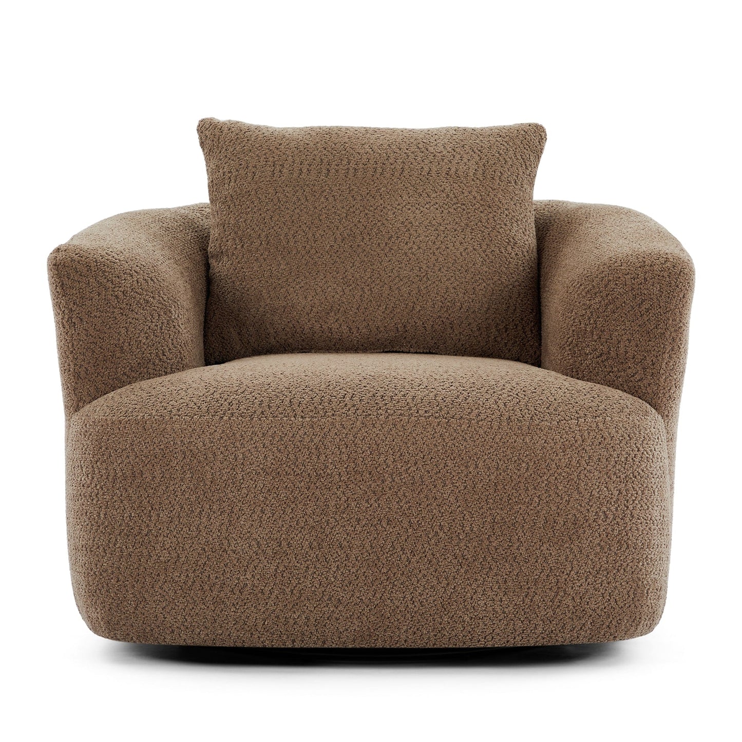 360¡ã Swivel Chair, 38.2 Boucle Accent Chair with Throw Pillow, Upholstered Barrel Sofa Chair with Curved Armrests