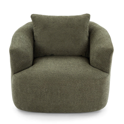 360¡ã Swivel Chair, 38.2 Boucle Accent Chair with Throw Pillow, Upholstered Barrel Sofa Chair with Curved Armrests