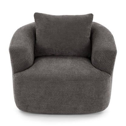 360¡ã Swivel Chair, 38.2 Boucle Accent Chair with Throw Pillow, Upholstered Barrel Sofa Chair with Curved Armrests