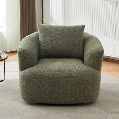 360¡ã Swivel Chair, 38.2 Boucle Accent Chair with Throw Pillow, Upholstered Barrel Sofa Chair with Curved Armrests