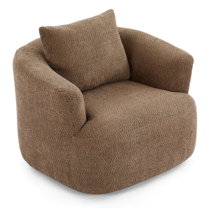 360¡ã Swivel Chair, 38.2 Boucle Accent Chair with Throw Pillow, Upholstered Barrel Sofa Chair with Curved Armrests