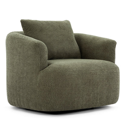 360¡ã Swivel Chair, 38.2 Boucle Accent Chair with Throw Pillow, Upholstered Barrel Sofa Chair with Curved Armrests