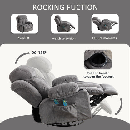 360¡ã Swivel Recliner Chair with Massage, Heat, USB, and Cup Holders