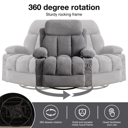 360¡ã Swivel Recliner Chair with Massage, Heat, USB, and Cup Holders