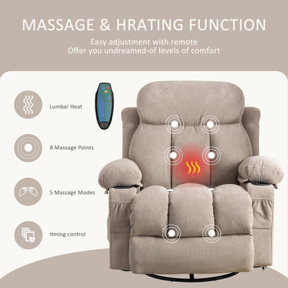360¡ã Swivel Recliner Chair with Massage, Heat, USB, and Cup Holders