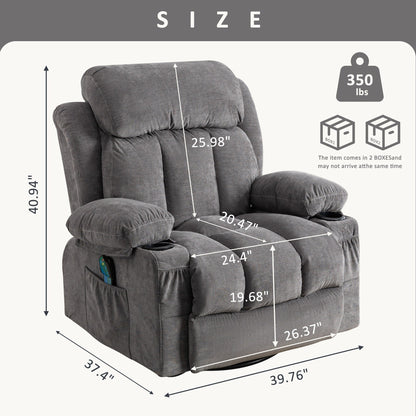 360¡ã Swivel Recliner Chair with Massage, Heat, USB, and Cup Holders