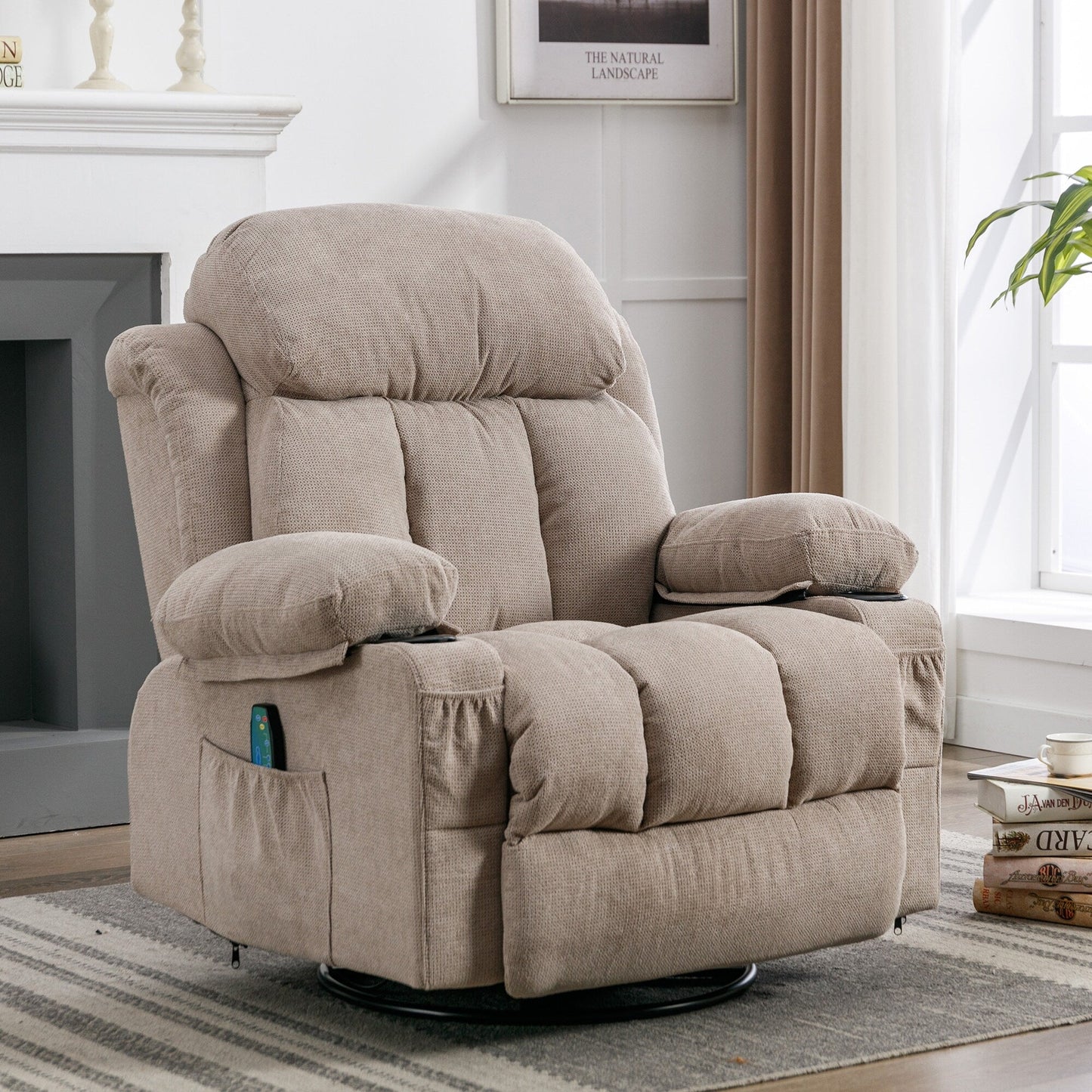 360¡ã Swivel Recliner Chair with Massage, Heat, USB, and Cup Holders
