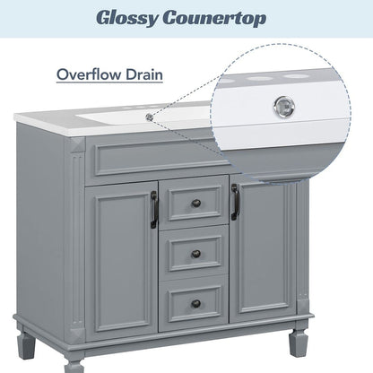 36'' Modern Bathroom Vanity with Top Sink and Mirror Cabinet,2 Doors and 2 Drawers