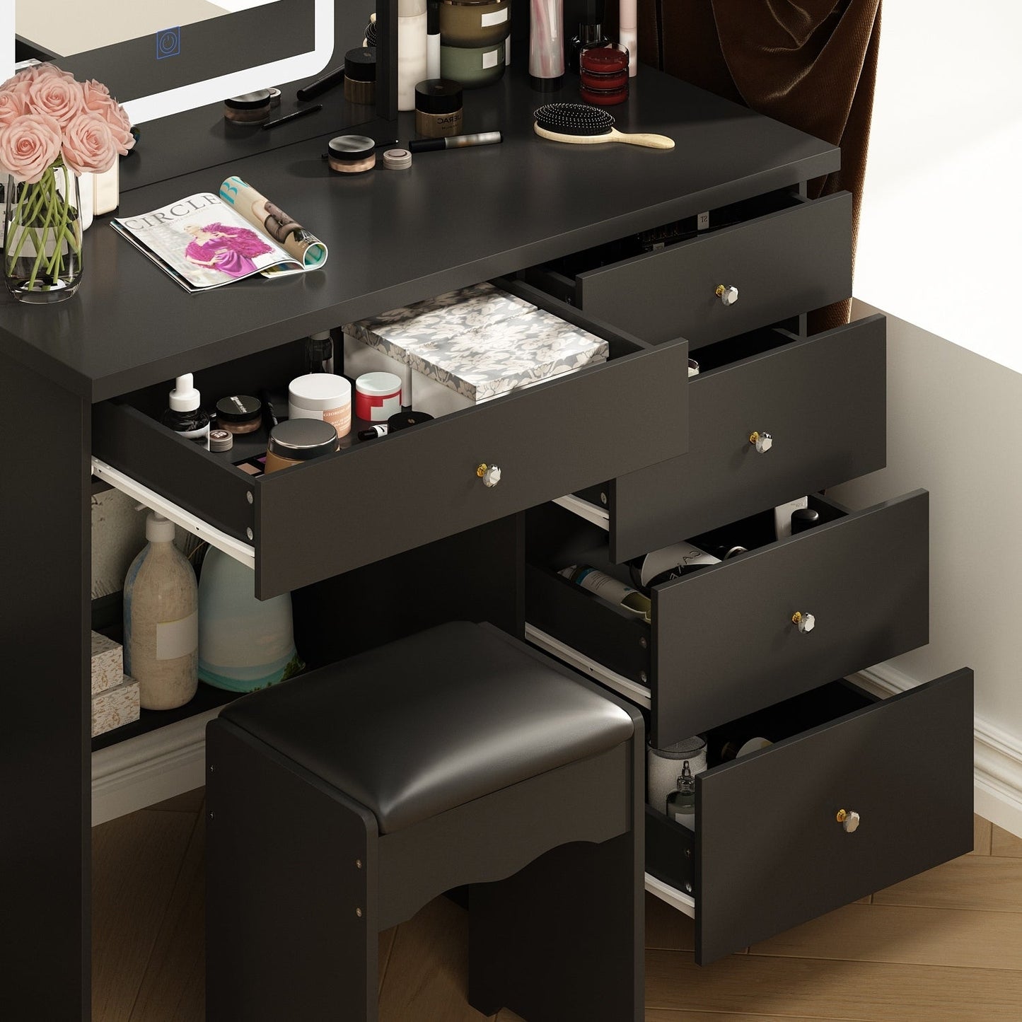 39.4'' W Dresser Makeup Vanity Set with Stool and Mirror Room
