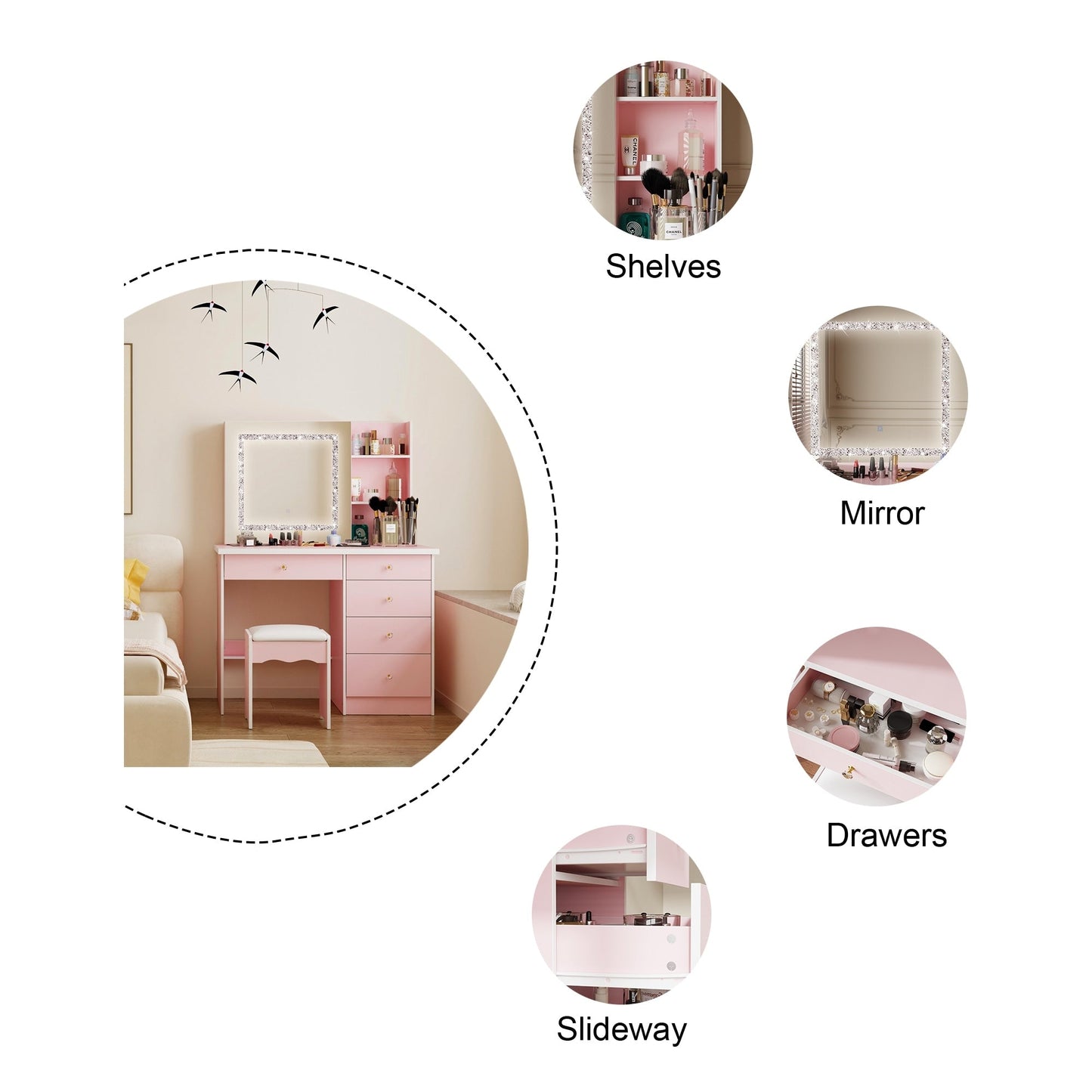 39.4'' Wide Makeup Vanity Set with Stool and Mirror