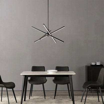 Black/ Gold Modern Aluminum LED Chandelier Linear Sputnik Ceiling Pendant Light for Living/ Dining Room/ Kitchen