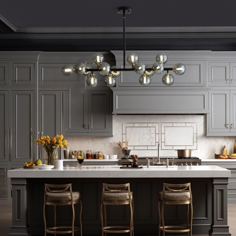 40 in. Linear Mid Century Modern Chandelier 16-Light Gold Brass Sputnik Pendant Light with Frosted Glass Globe for Dining Room