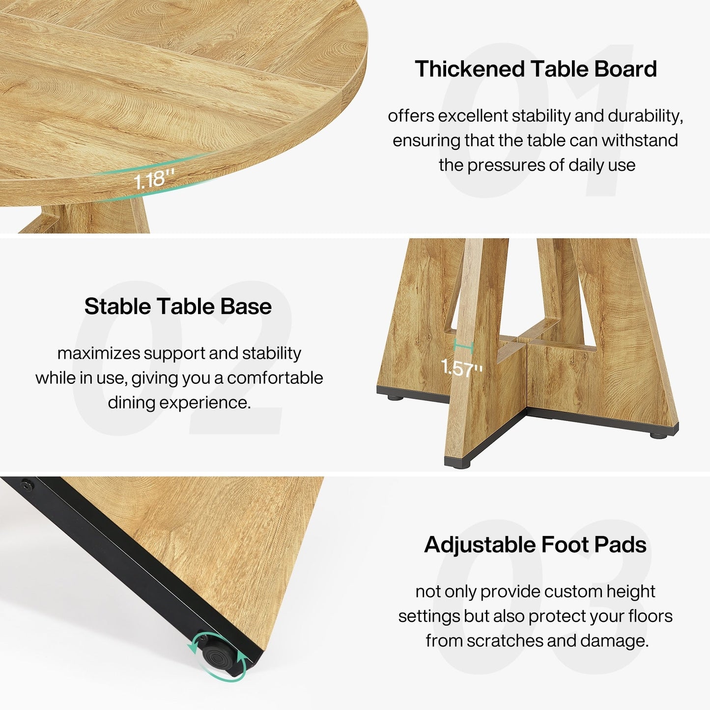 47 Round Dining Table for 4, Farmhouse Kitchen Table Small Dinner Table Wood Kitchen Table for Dining Room Living Room