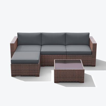 5-piece Outdoor Wicker Sectional Sofa Set with Cushions
