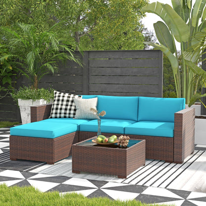 5-piece Outdoor Wicker Sectional Sofa Set with Cushions