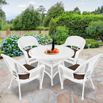 5-piece White Resin Wicker Dining Set