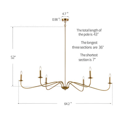 6 Light 64 Inches Minimalist Chandelier in Matte Black / Gold /Chrome - N/A