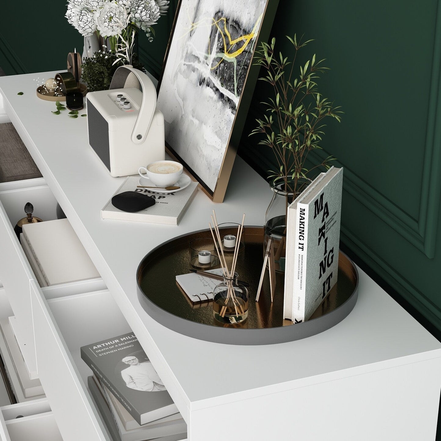 63W 9 Drawer Dresser Accent Dresser for Living Room Bedroom Chest