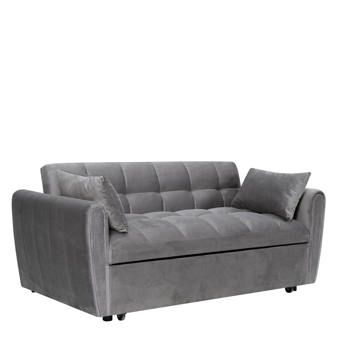 64.96 Velvet 3-in-1 Convertible Sofa Bed with Adjustable Back, Storage Pocket, and 500lb Weight Capacity