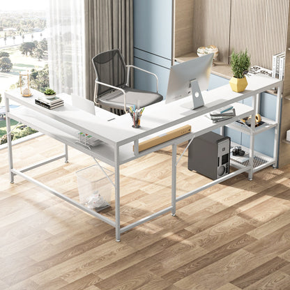 L Shaped Desk with Monitor Shelf, Reversible Corner Computer Desk for Office Home 69