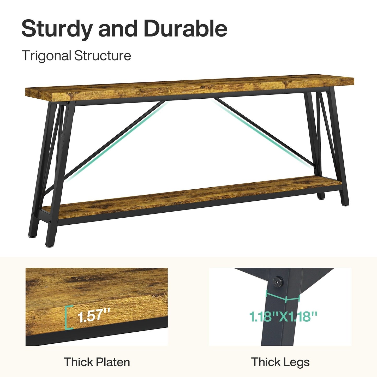 70.9 Inch Extra Long Sofa Table, Industrial Entry Console Table