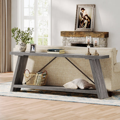 70.9 Inches Long Rustic Wood Console Sofa Table with Storage Shelf