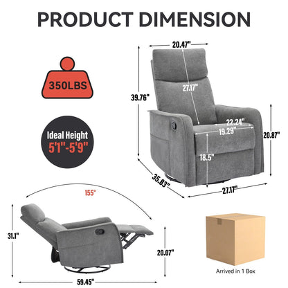 8 Point Massage Manual Recliner Chair Fabric Swivel Rocking Chair Single Sofa Armchair with Rocker and Lumbar Heating