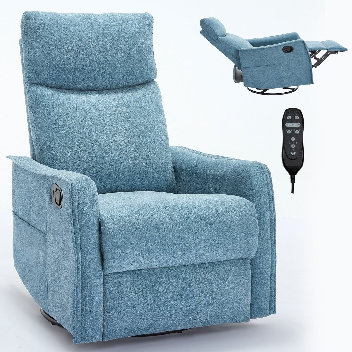 8 Point Massage Manual Recliner Chair Fabric Swivel Rocking Chair Single Sofa Armchair with Rocker and Lumbar Heating