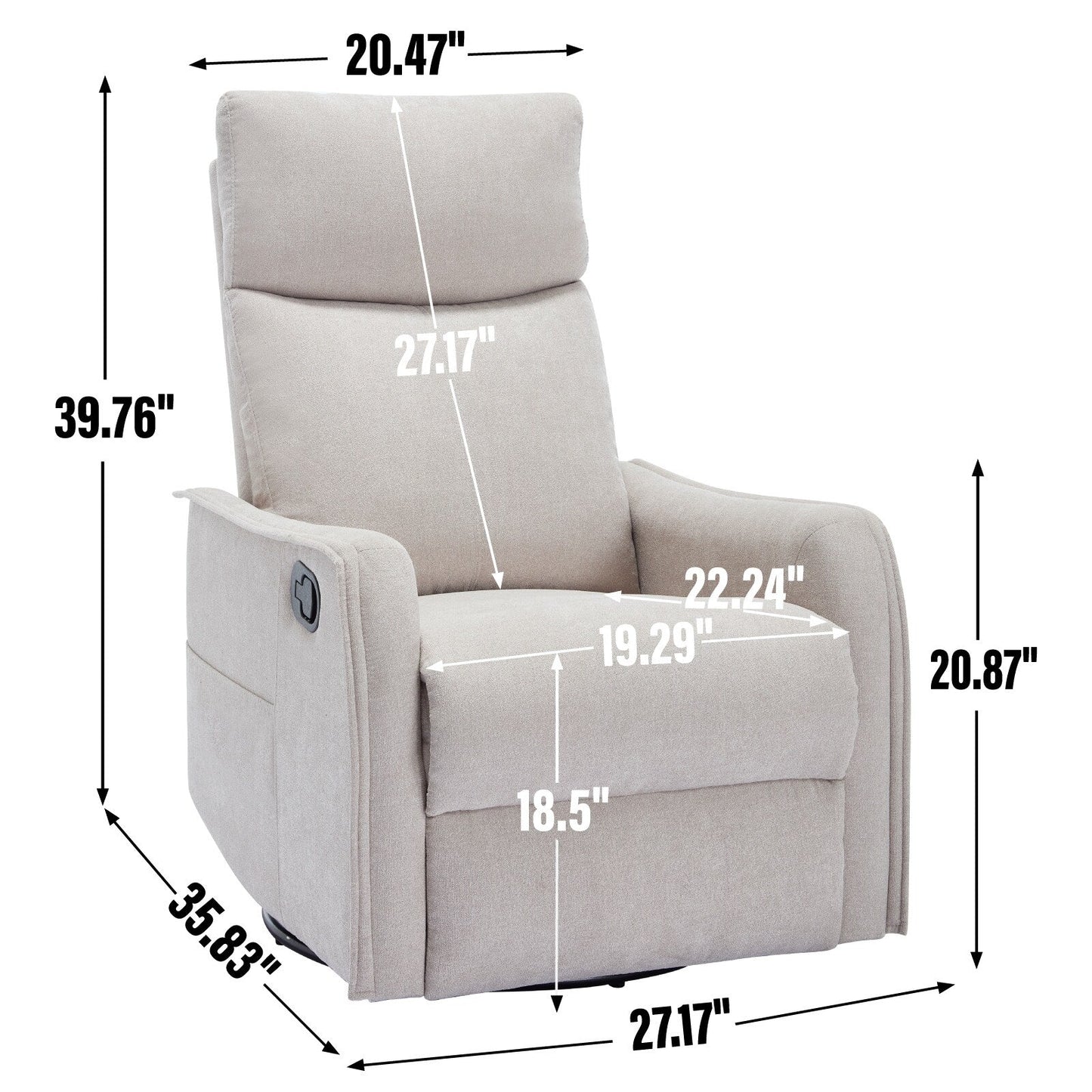 8 Point Massage Manual Recliner Chair Fabric Swivel Rocking Chair Single Sofa Armchair with Rocker and Lumbar Heating