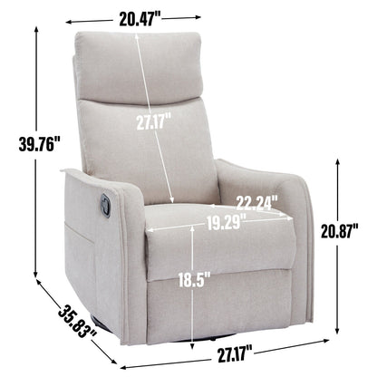 8 Point Massage Manual Recliner Chair Fabric Swivel Rocking Chair Single Sofa Armchair with Rocker and Lumbar Heating