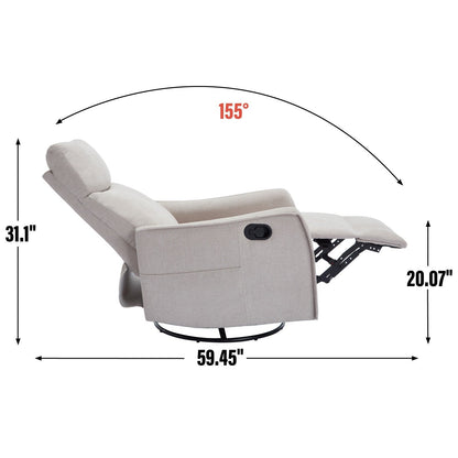 8 Point Massage Manual Recliner Chair Fabric Swivel Rocking Chair Single Sofa Armchair with Rocker and Lumbar Heating