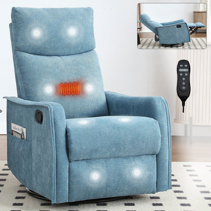 8 Point Massage Manual Recliner Chair Fabric Swivel Rocking Chair Single Sofa Armchair with Rocker and Lumbar Heating